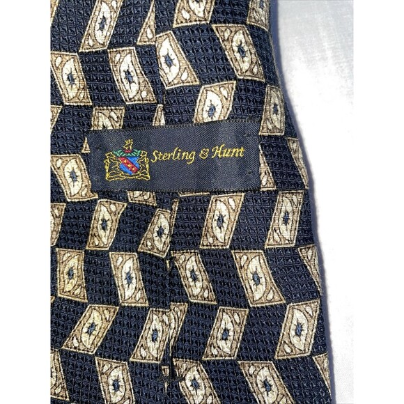 Sterling & Hunt Dress Tie Mens Size 55" Black Tan Geometric 100% Silk Designer - Picture 2 of 12